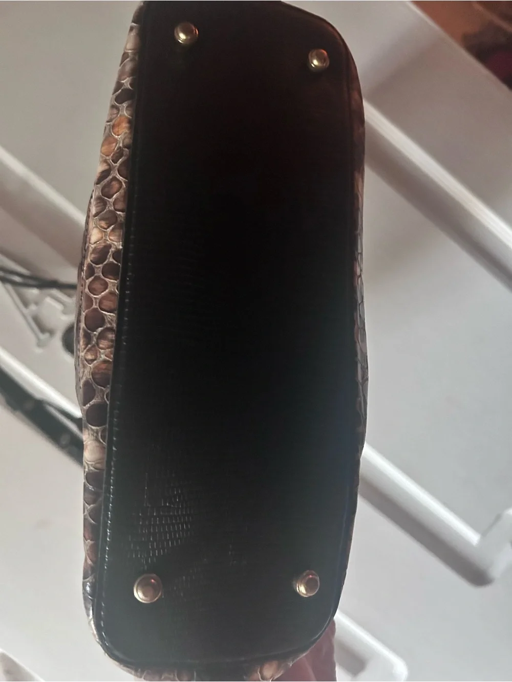 Brahmin Kendall VTG Brown Crocodile Leather Tan Black Trim Shoulder Purse Tote